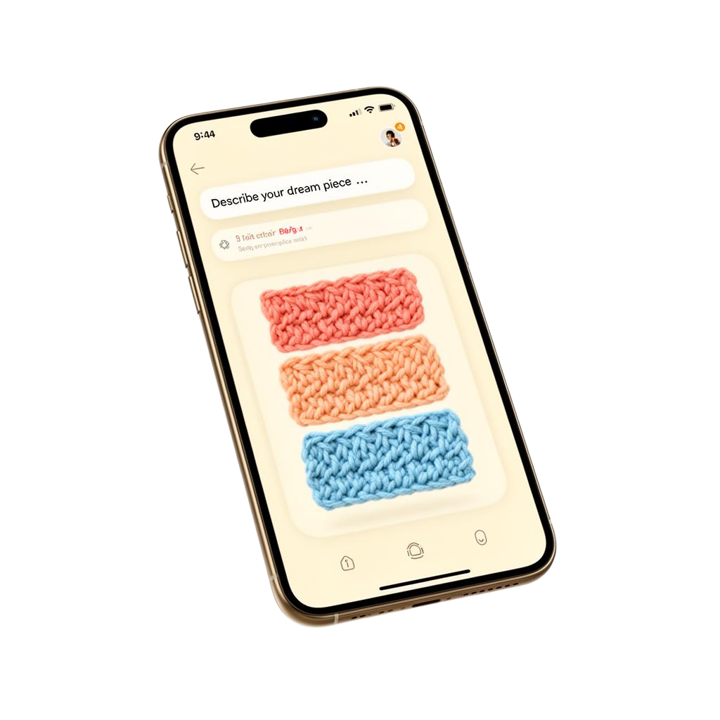 PatternPal create screen with AI-generated stitch swatches
